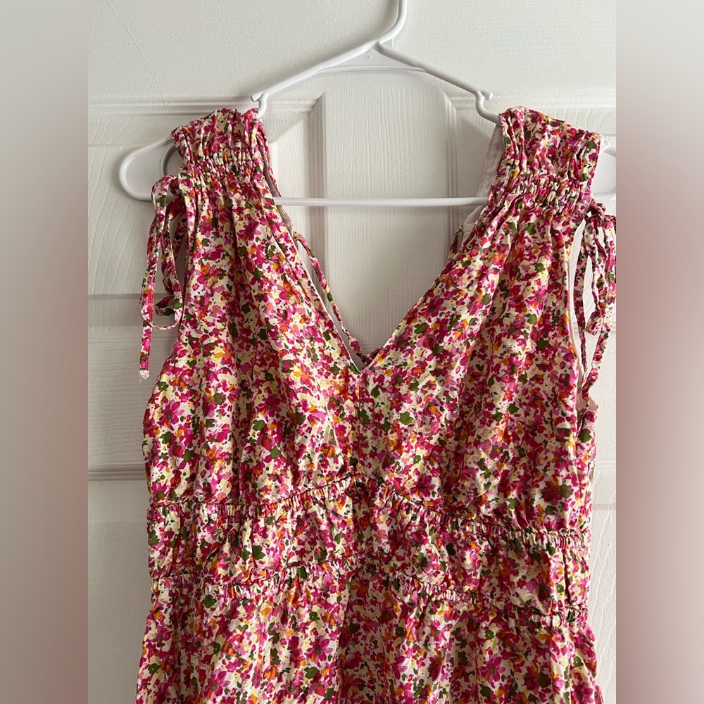 Time & Tru Pink Multicolor Floral Elastic Waist Mini Dress Sleeveless Medium - Picture 6 of 11